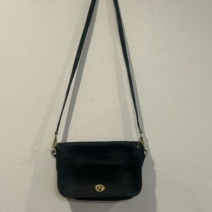 Coach Classic Black Leather Crossbody Bag with Gold Hardware